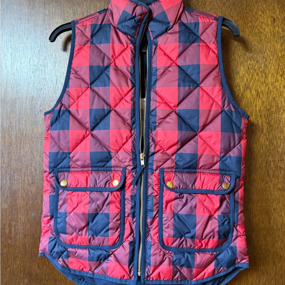 J. Crew Red and Blue Plaid Quilted Vest
